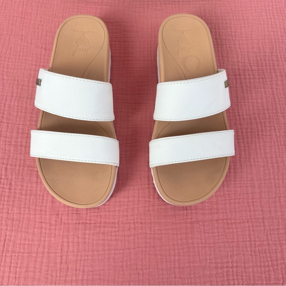 Reef Womens Banded Horizon Hi Slide Sandals White Tan Footbed Size 7